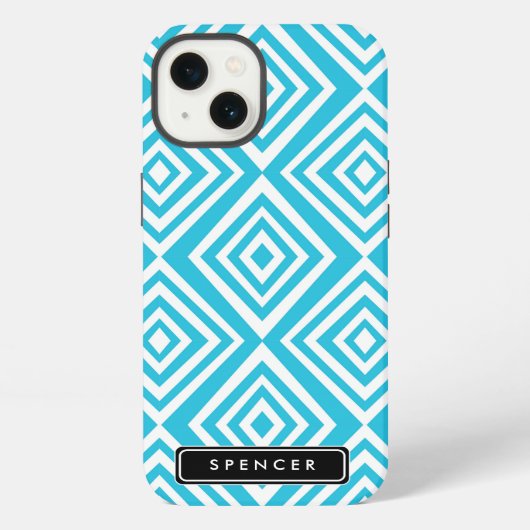 Chic Diamonds Pattern | Türkis Personalisiert iPhone Hülle (Rückseite)