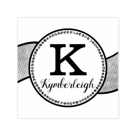 Chic Diamonds Wavy Ribbon Girly Glam Monogram Name Permastempel (Design)