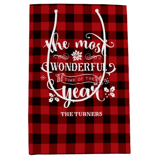 Chic Die wunderbarste Zeit des Jahres Monogramm Mittlere Geschenktüte (Vorderseite)