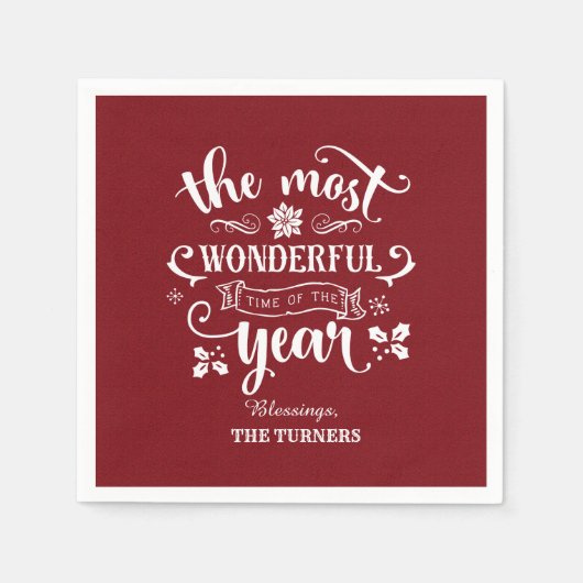 Chic Die wunderbarste Zeit des Jahres Monogramm Serviette (Vorderseite)