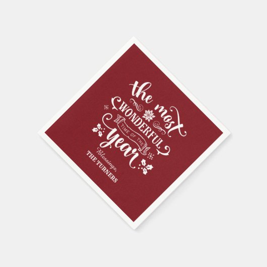 Chic Die wunderbarste Zeit des Jahres Monogramm Serviette (Ecke)