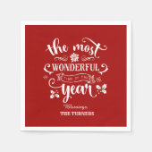 Chic Die wunderbarste Zeit des Jahres Monogramm Serviette (Vorderseite)