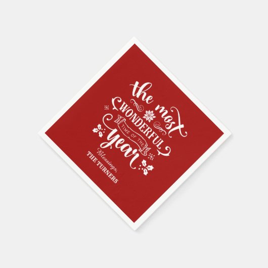 Chic Die wunderbarste Zeit des Jahres Monogramm Serviette (Ecke)