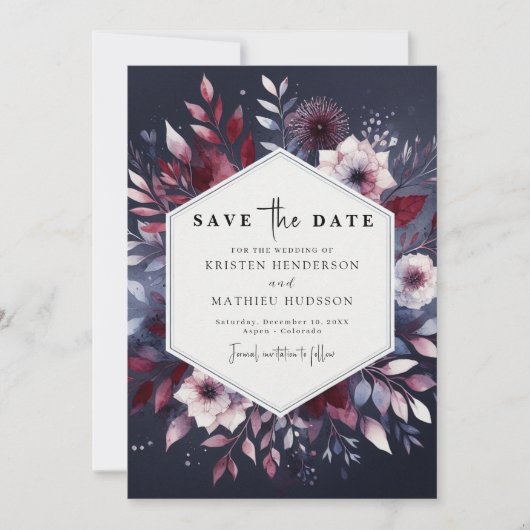 Chic Digital Burgundy Wedding Save The Date (Vorderseite)