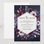Chic Digital Burgundy Wedding Save The Date (Vorne/Hinten)