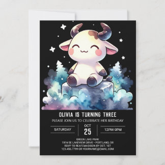 Chic Digital Cow Geburtstag Einladung