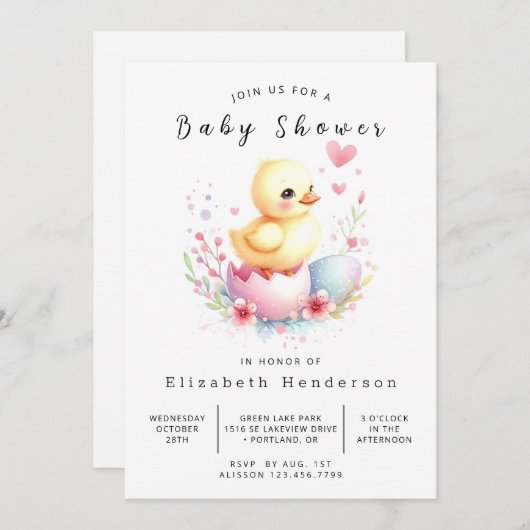 Chic Digital Duck Baby Showdusche Einladung (Vorne/Hinten)