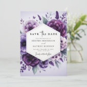 Chic Digital Lila Floral Wedding Save The Date (Stehend Vorderseite)