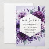 Chic Digital Lila Floral Wedding Save The Date (Vorne/Hinten)