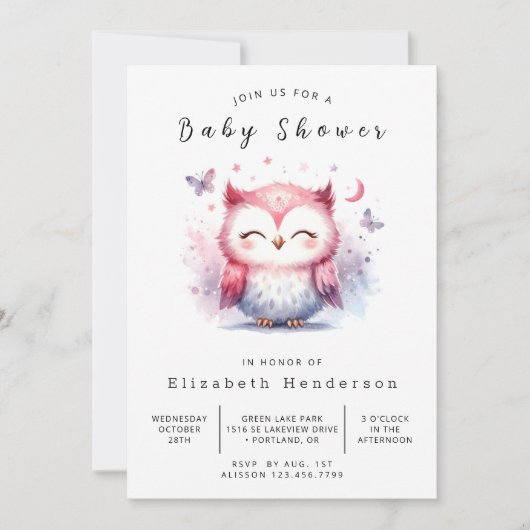 Chic Digital Owl Baby Dusche Einladung (Vorderseite)