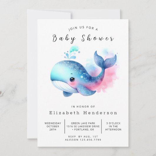 Chic Digital Whale Baby Dusche Einladung (Vorderseite)