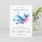 Chic Digital Whale Baby Dusche Einladung (Stehend Vorderseite)