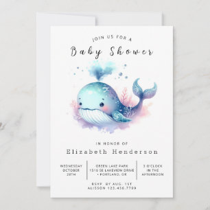 Chic Digital Whale Baby Dusche Einladung