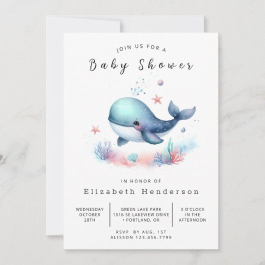 Chic Digital Whale Baby Dusche Einladung (Vorderseite)