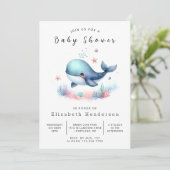 Chic Digital Whale Baby Dusche Einladung (Stehend Vorderseite)