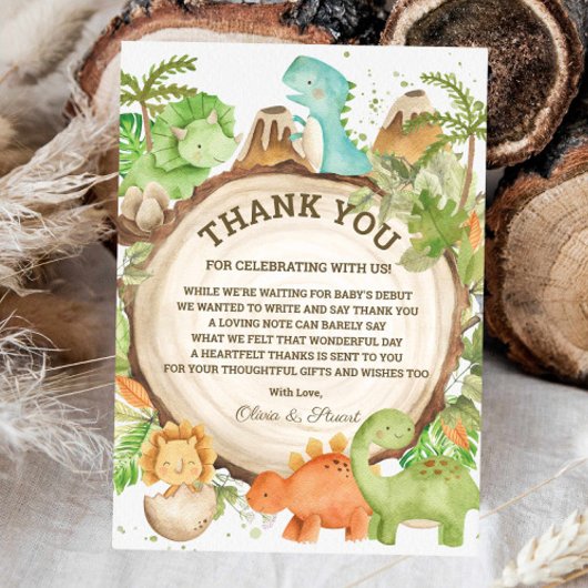 Chic Dinosaur Boy Baby Dusche Grüne Zickzack Dankeskarte