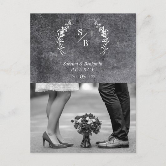 Chic Dirty Alternative Foto Chalkboard Wedding Postkarte (Vorderseite)