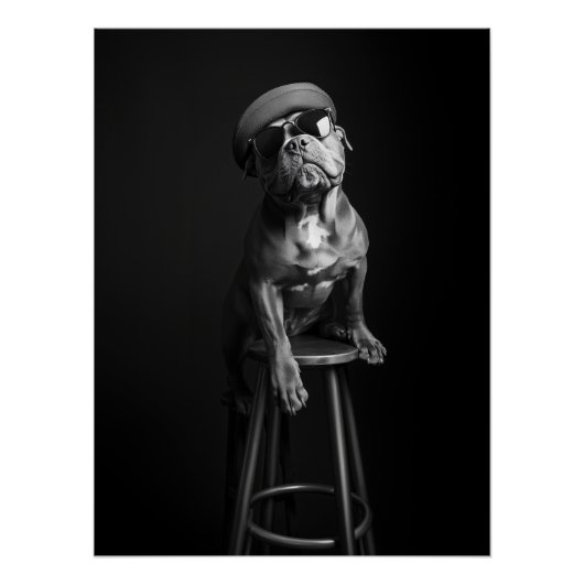 Chic Dog Portrait - Bulldog in Beret and Shades Poster (Vorderseite)