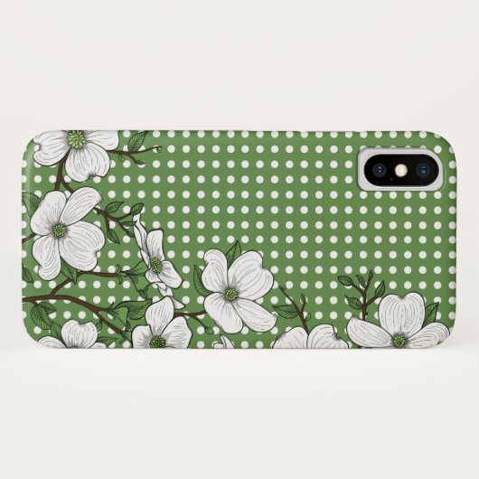Chic Dogwood Blossoms & Polka Dot Pattern Case-Mate iPhone Hülle (Rückseite (Horizontal))