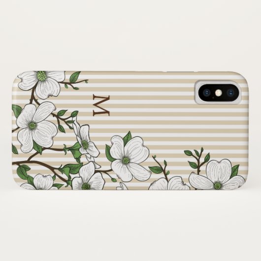 Chic Dogwood Blossoms & Stripes Monogramm Case-Mate iPhone Hülle (Rückseite (Horizontal))
