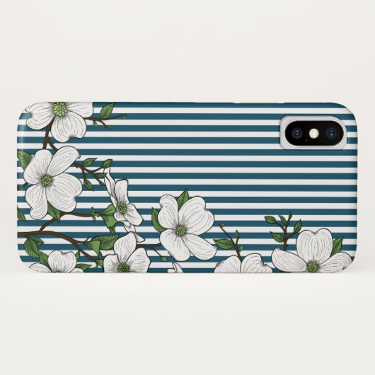 Chic Dogwood Blossoms & Stripes Muster Case-Mate iPhone Hülle (Rückseite (Horizontal))
