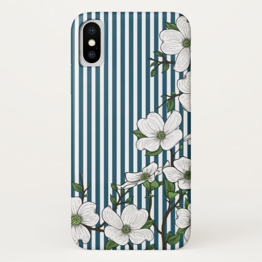 Chic Dogwood Blossoms & Stripes Muster Case-Mate iPhone Hülle (Rückseite)