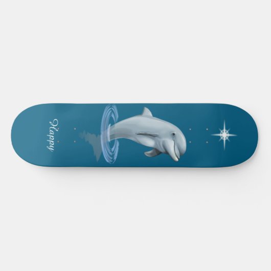 Chic Dolphin, Custom Star & Script auf Ocean Blue Skateboard (Horizontal)