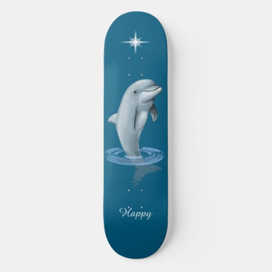 Chic Dolphin, Custom Star & Script auf Ocean Blue Skateboard (Vorderseite)