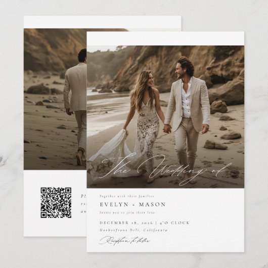 Chic Double Sided Foto Qr Code Hochzeit Einladung (Vorne/Hinten)