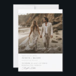 Chic Double Sided Foto Qr Code Hochzeit Einladung<br><div class="desc">Herzlich willkommen zu einem romantischen Fest mit unserem "Chic Qr Code Two Sided Beachy Foto Wedding Einladung". Dieses Design verbindet eine atemberaubende Kulisse mit modernem boho-Flair, betont durch einfache Kalligraphie und einen praktischen QR-Code für einen einfachen Zugang zu den Veranstaltungsdetails. Perfekt für eine stilvolle, tropische Hochzeit, jedes Element spiegelt den...</div>