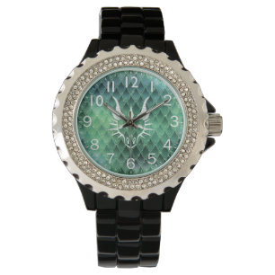 Chic Dragon Head & Green Dragon Scales Watch Armbanduhr