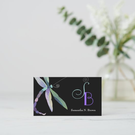 Chic Dragonfly Monogram Custom Visitenkarte (Stehend Vorderseite)