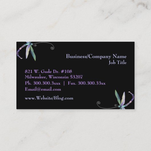 Chic Dragonfly Monogram Custom Visitenkarte (Rückseite)
