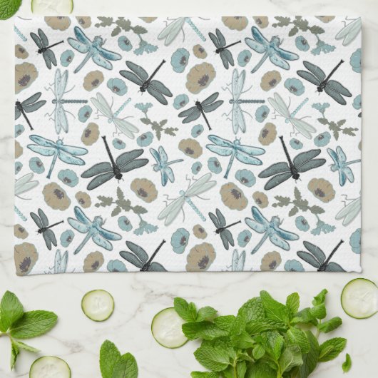 Chic Dragonfly und Blumenmuster Geschirrtuch (Gefaltet)