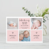 Chic Drehbuch 3 Foto Collage Rosa Baby Zwillinge G Ankündigung (Stehend Vorderseite)