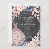 Chic Dress, Blumen, Rose Gold Quinceanera Einladung (Vorderseite)