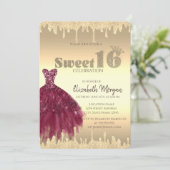 Chic Dress,Glitzer Tropfen Gold Sweet 16 Einladung (Stehend Vorderseite)