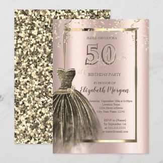 Chic Dress Gold Sequins Rose Gold 50. Geburtstag Einladung