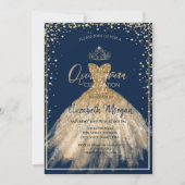 Chic Dress Gold Tiara, Diamonds Quinceañera Einladung (Vorderseite)