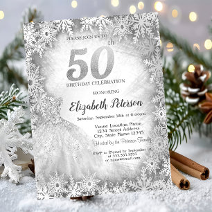 Chic Dress Snowflakes Winter 50. Geburtstag Einladung