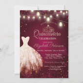 Chic Dress, Tiara Burgundy Quinceañera Einladung (Vorderseite)