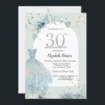 Chic Dress Winter 30. Geburtstag Einladung<br><div class="desc">Elegantes Kleid auf einem staubigen grünen Hintergrund.</div>
