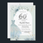 Chic Dress Winter 60. Geburtstag Einladung<br><div class="desc">Elegantes Kleid auf einem staubigen grünen Hintergrund.</div>