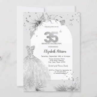 Chic Dress Winter Gray 35. Geburtstag Einladung