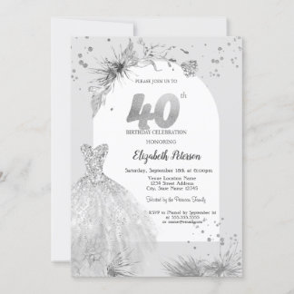 Chic Dress Winter Gray 40. Geburtstag Einladung