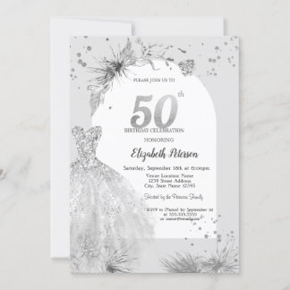 Chic Dress Winter Gray 50. Geburtstag Einladung