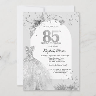 Chic Dress Winter Gray 85. Geburtstag Einladung