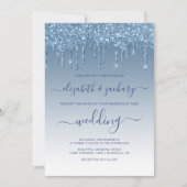 Chic Dripping Glitzer Blue Wedding Einladung (Vorderseite)