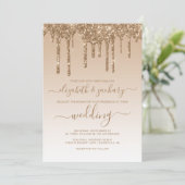 Chic Dripping Glitzer Gold Wedding Einladung (Stehend Vorderseite)