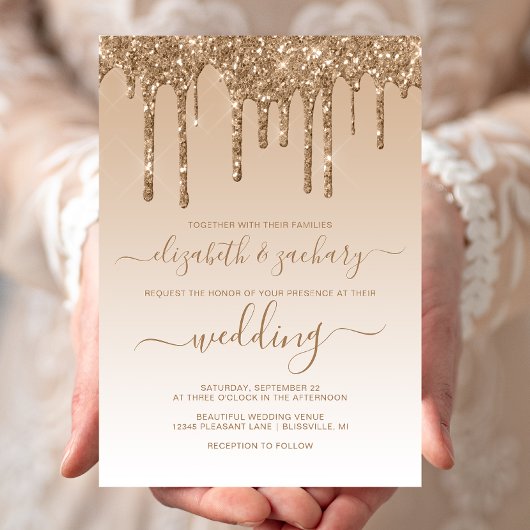 Chic Dripping Glitzer Gold Wedding Einladung